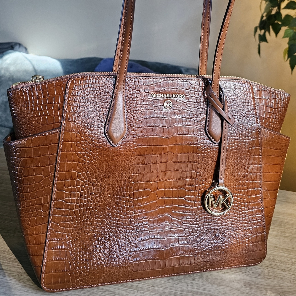 Michael Kors alligator zip tote bag natural brown